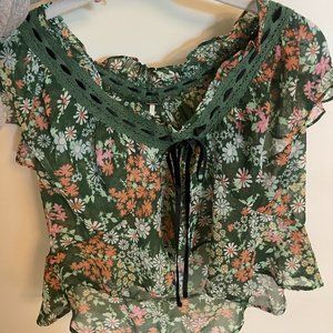 Mesh Green Floral Top